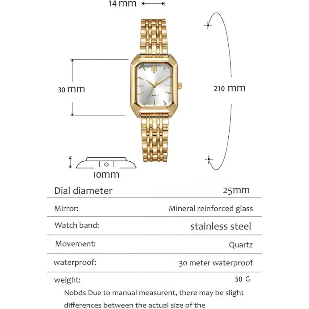 Women's Gold Black Square Quartz Wrist Watches Steel Strap Casual Fashion